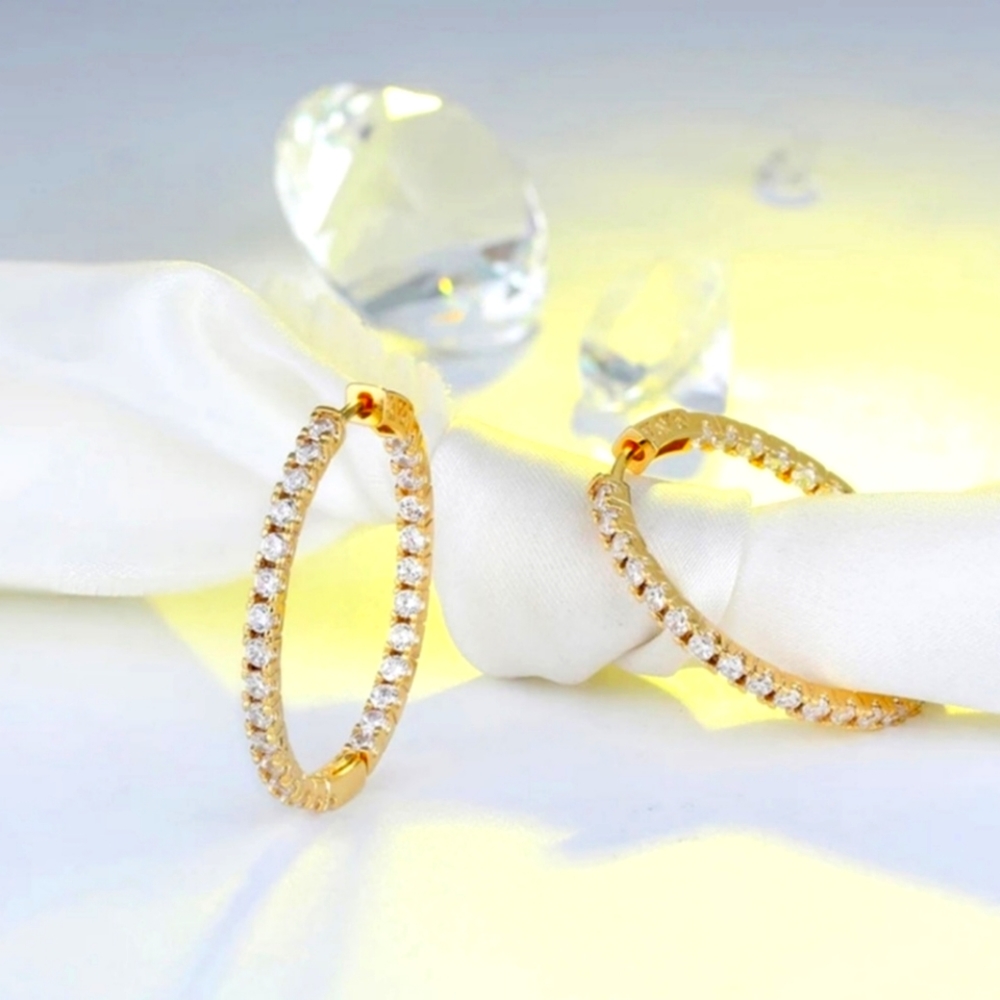 Cubic Zirconia Hoop Earring - Picture 2 of 2